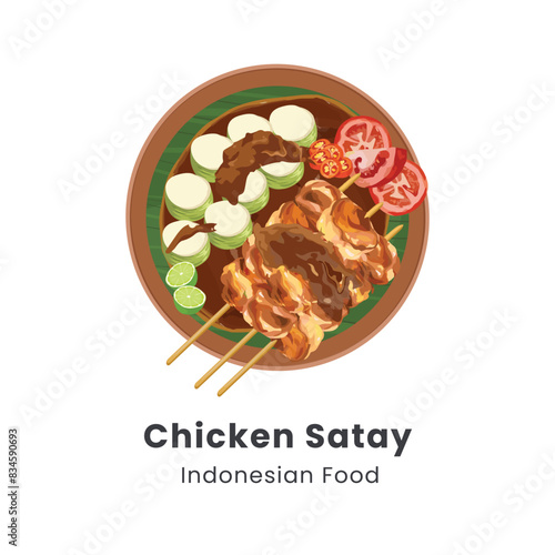 Hand drawn vector illustration of sate ayam or chicken satay Indonesian Food