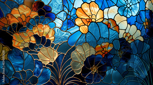 Japanese Pattern and Flower Stained Glass Background Wallpaper