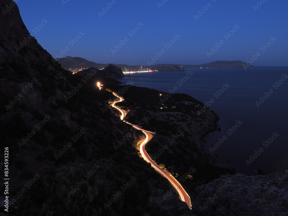 Road at sunset at coastline