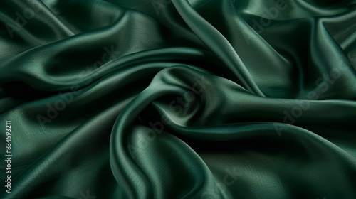  A tight shot of dark green fabric, heavily creased at its top and bottom edges The lower part is noticeably thin photo