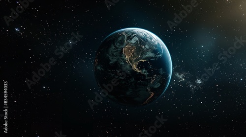 Nightly Planet Earth in Dark Outer Space, Civilization Lights