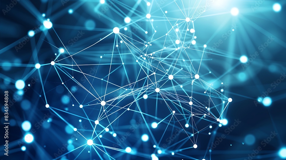 Abstract technology background with blue and white dot connections forming a complex plexus effect Abstract technology background with blue and white dot connections forming a complex plexus effect