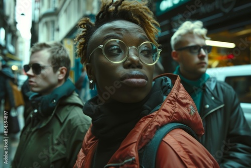 Young african american woman with glasses and dreadlocks in the city