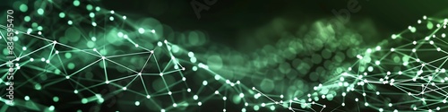Abstract technology background with green and white dots connected in an intricate plexus network