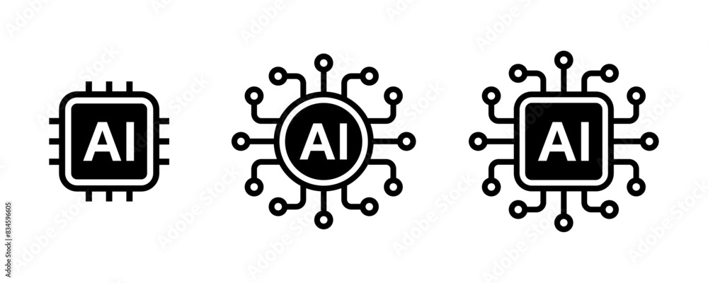 Artificial intelligence AI processor chip icon.AI Processor circuit vector set. Mini AI CPU icon collection Artificial intelligence AI processor chip icon.AI Processor circuit vector set. Mini AI CPU icon collection