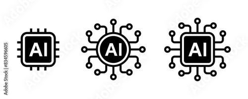 Artificial intelligence AI processor chip icon.AI Processor circuit vector set. Mini AI CPU icon collection