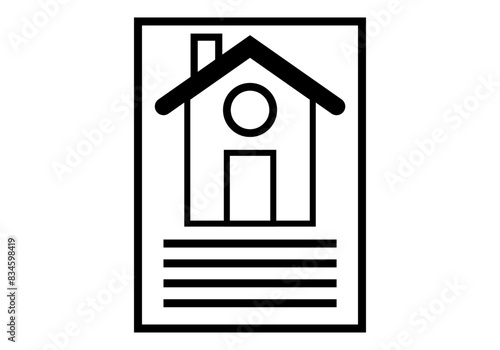 Icono negro de contrato de alquiler o venta de una casa