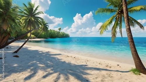 tropical beach view at sunny day with white clouds  Ai Generated
