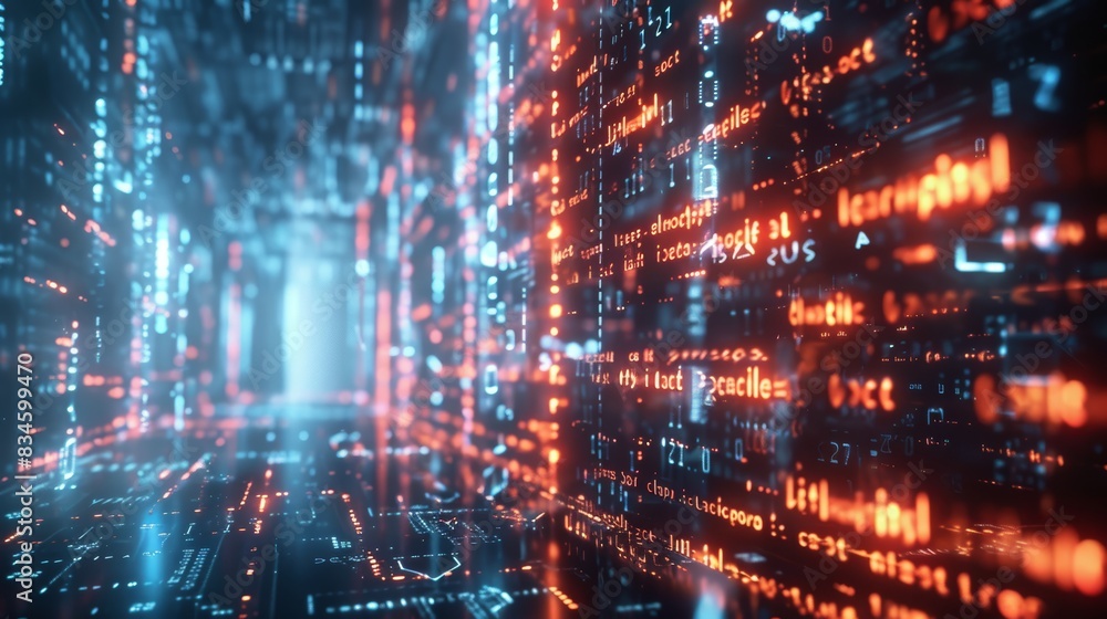 A futuristic scene of encrypted data flows, showcasing advanced tech security and hacking prevention measures A futuristic scene of encrypted data flows, showcasing advanced tech security and hacking prevention measures