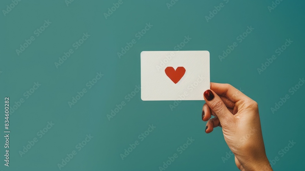 A hand holding a small white card with a red heart drawn on it A hand holding a small white card with a red heart drawn on it