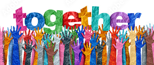 Diverse People Together concept united and working as a team as a teamwork symbol of community support and cultural awareness collaborative success as hands representing diversity and inclusiveness.
