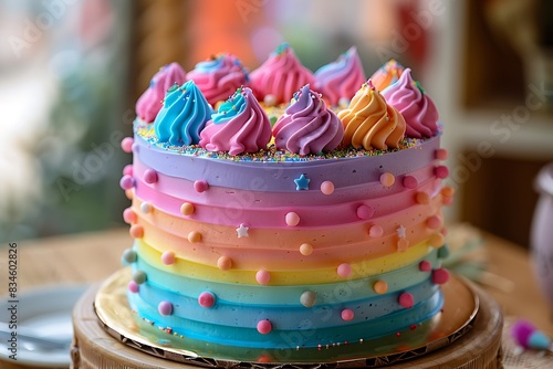 Colorful birthday cake with decorations
