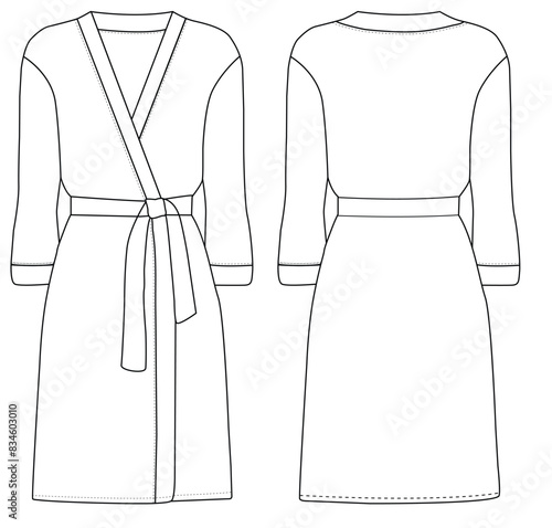 Trumpet Bathrobe Dressing gown technical fashion Vector illustration with wrap opening,