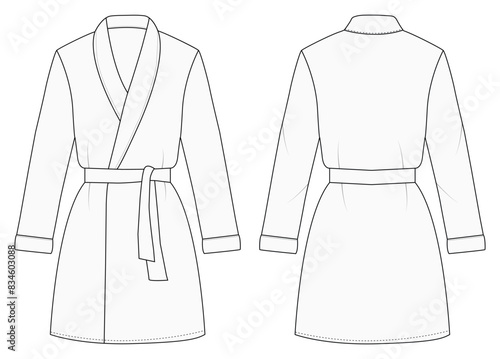 Trumpet Bathrobe Dressing gown technical fashion Vector illustration with wrap opening,