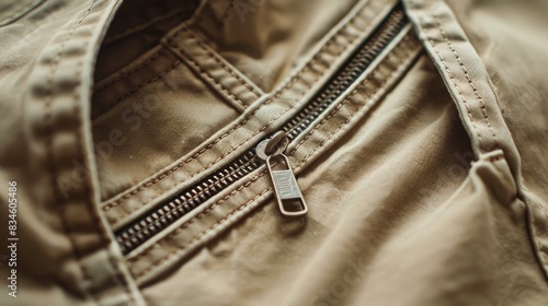 Close up of beige pants zipper