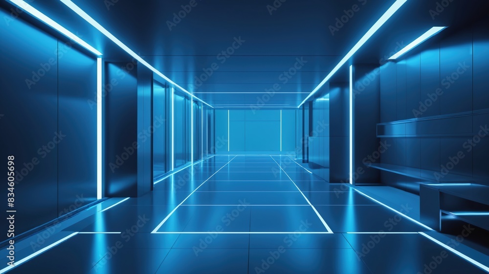 blue corridor in building blue corridor in building