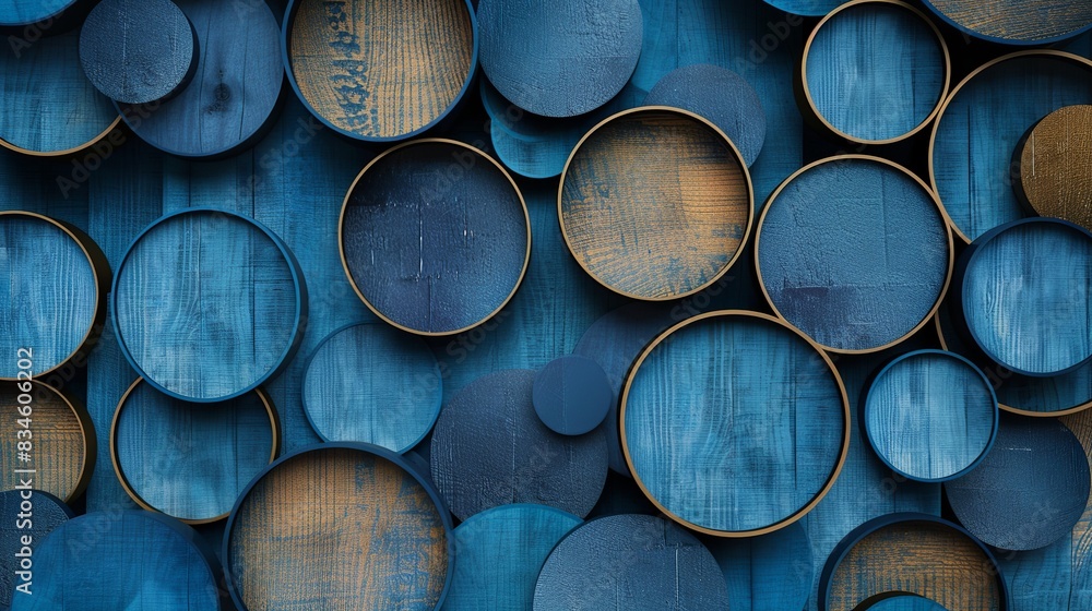 geometric composition with circles rectangles using blue and wood textures geometric composition with circles rectangles using blue and wood textures