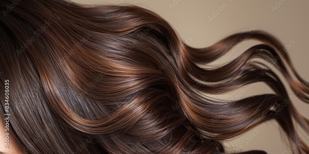 A closeup shot of silky brown hair, highlighting the natural shine and smooth texture A closeup shot of silky brown hair, highlighting the natural shine and smooth texture