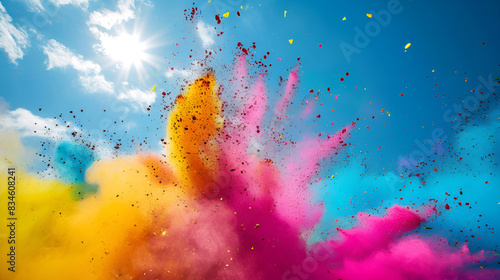Colorful powder being thrown into the air, creating a vibrant explosion of hues.

