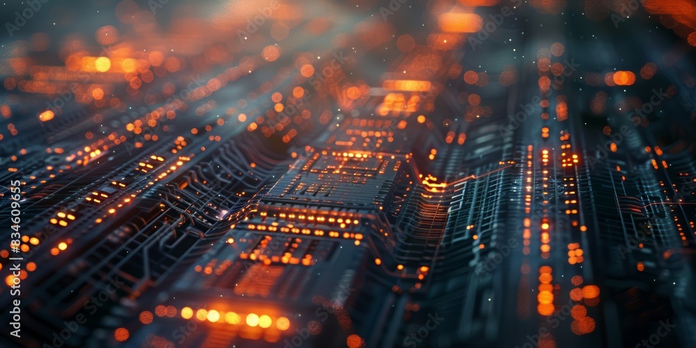 A closeup of encrypted data transmission in a hightech network, showcasing the intricate layers of data security