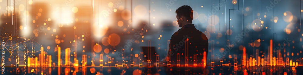 Businessman touching network and financial graph chart Businessman touching network and financial graph chart