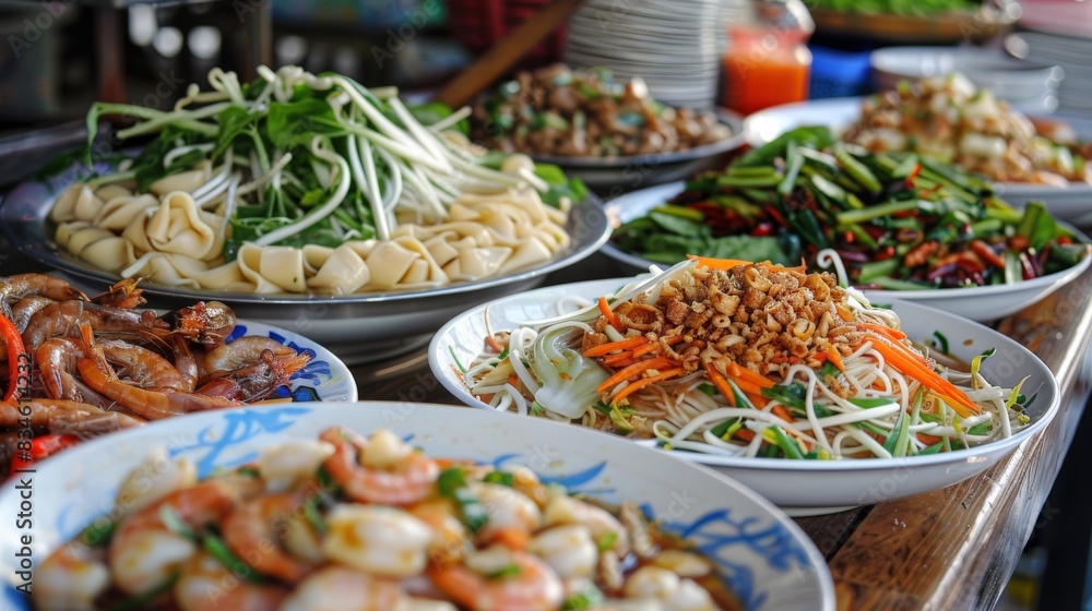 Obraz premium many type of Asian food collection in table for new year celebrate