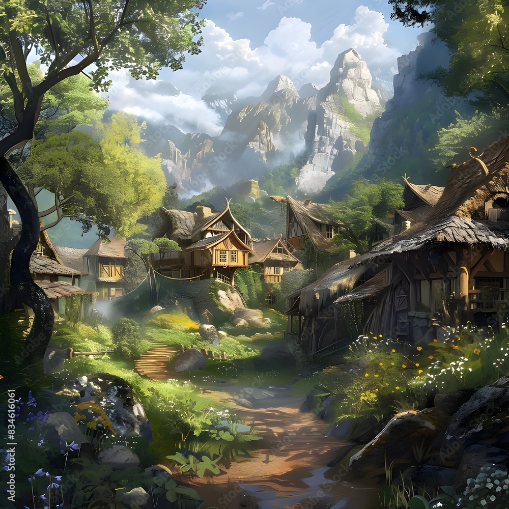 Naklejka premium town or village in fantasy land