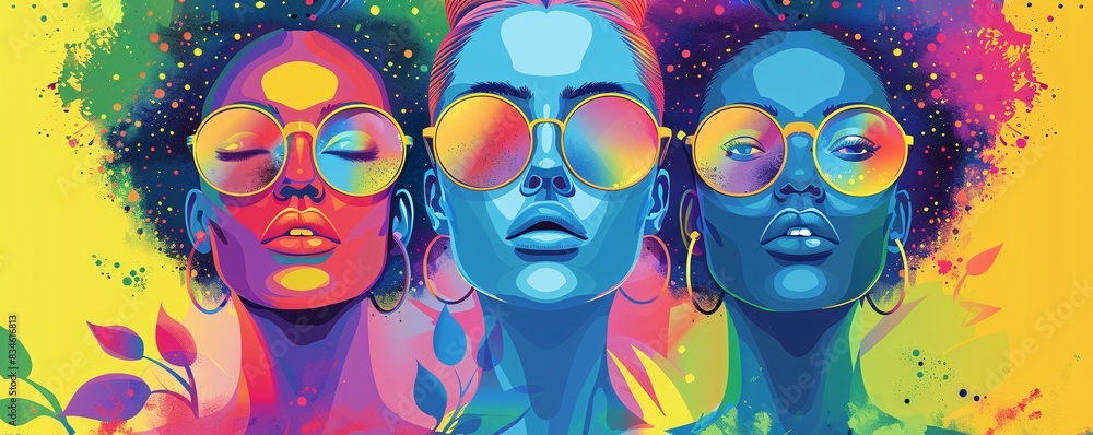 Fototapeta premium Magazine-style cover for Pride Month celebration, showcasing the beauty and strength of the LGBTQ+ community, with modern graphics and eye-catching layout
