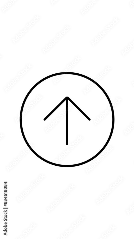 Arrow pointing up line icon, black outline, inside circle, black and white outline, vertical video animation, for web use for upload, upside, upwards. Arrow pointing up line icon, black outline, inside circle, black and white outline, vertical video animation, for web use for upload, upside, upwards.