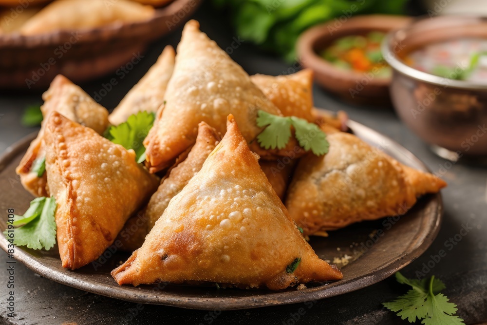 samosa served in plate with chutney samosa served in plate with chutney