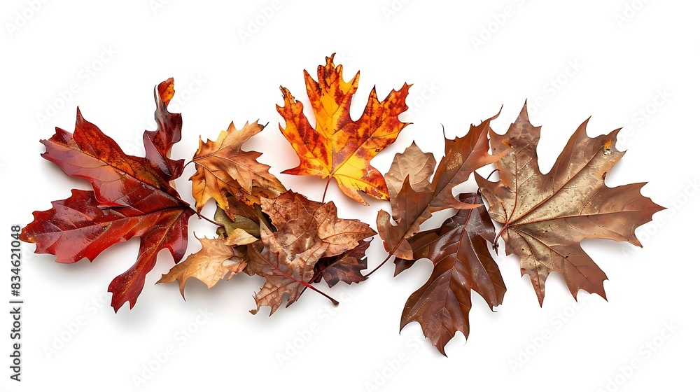 A group of different colored leaves isolated on white background A group of different colored leaves isolated on white background