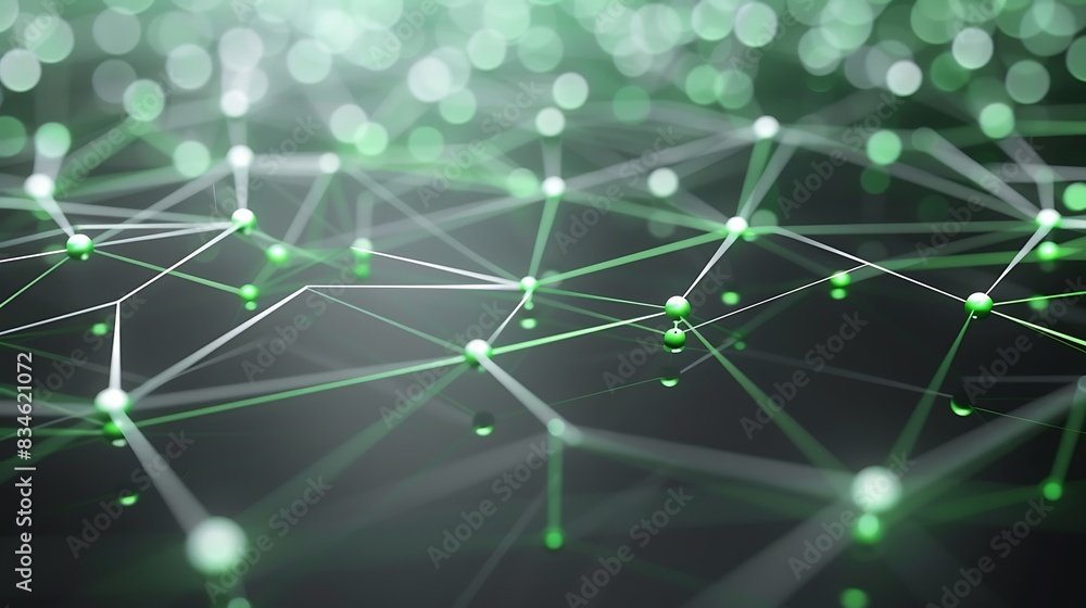 Obraz premium Modern tech background with bright green and white dots connected in an intricate plexus network