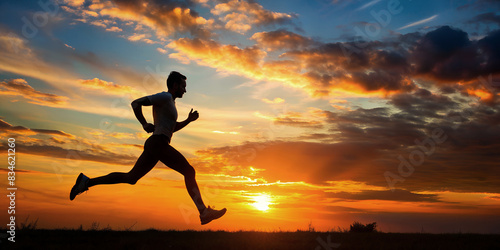 Mann joggt in der Natur - Silhouette - Lauftraining - Sport und Fitness - Gesundheit und Bewegung für mehr Zufriedenheit und Ausgleich zum Alltag