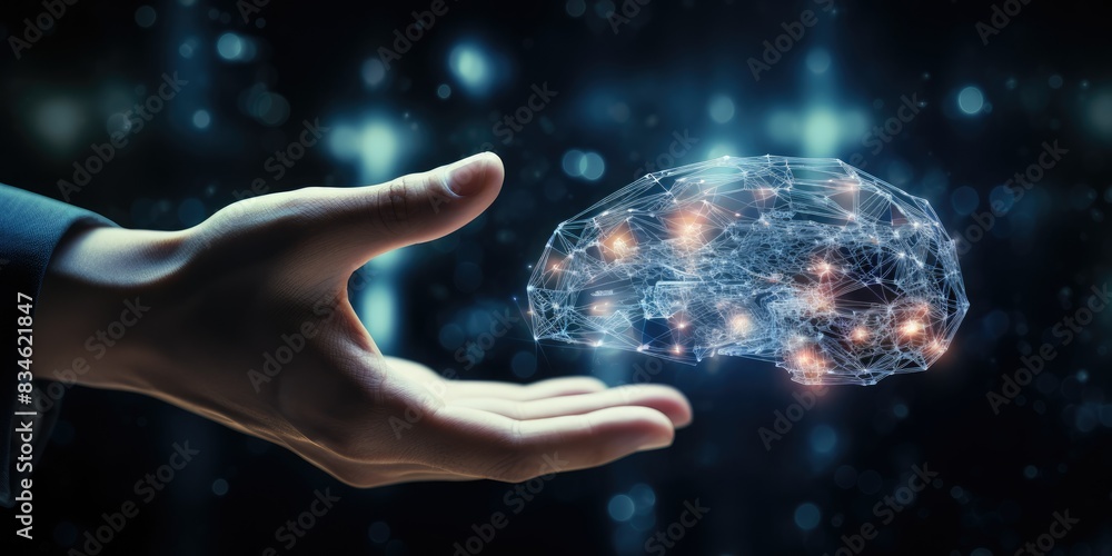 Hand touching brain of AI, Symbolic, Machine learning, artificial ...