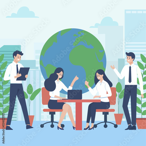 A group of corporate employees working together towards saving the environment and earth