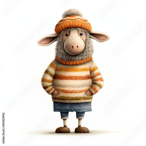 Cute Sheep in Sweater and Beanie, Whimsical Character Design
