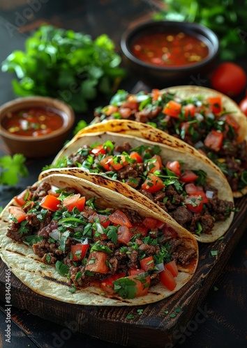 Beef Tacos - Soft beef tacos with lettuce, cheese, and salsa.