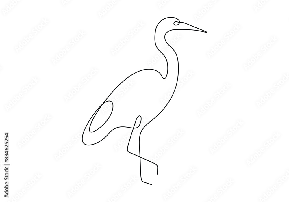 Fototapeta premium Heron in one continuous line drawing vector illustration