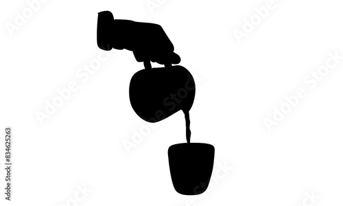 silhouette of barista making coffee, pouring milk or hot water into a cup