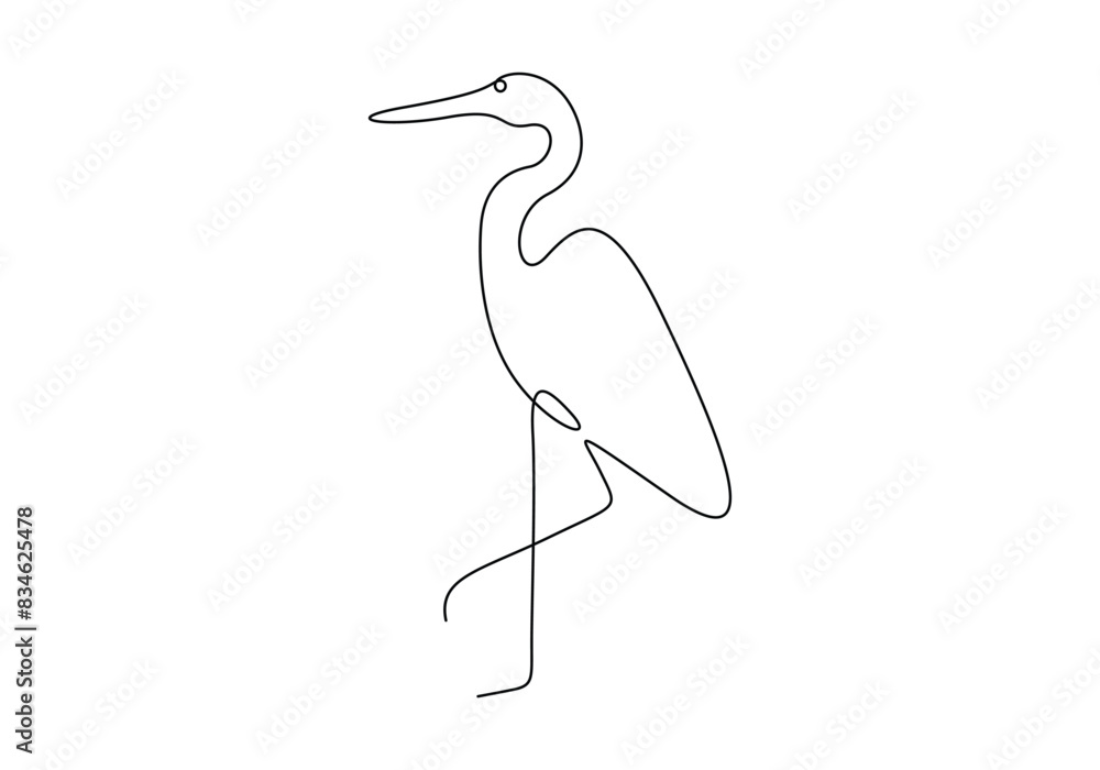 Obraz premium Heron in one continuous line drawing vector illustration