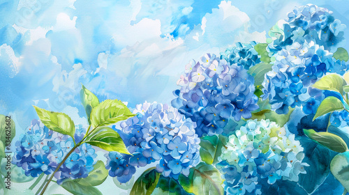 紫陽花のある風景画　Generative AI