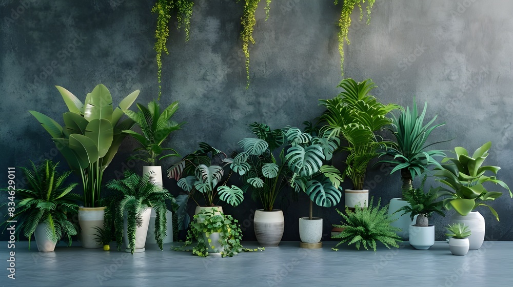 Ensemble de plantes d'intérieur, vue 3d Ensemble de plantes d'intérieur, vue 3d