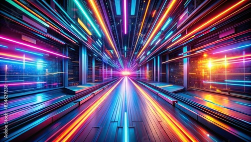 Futuristic colorful light trails with motion blur in a sci-fi space setting , technology, abstract, futuristic, vibrant, neon, glow, streaks, speed, movement, energy, dynamic, digital, trail © Sanook