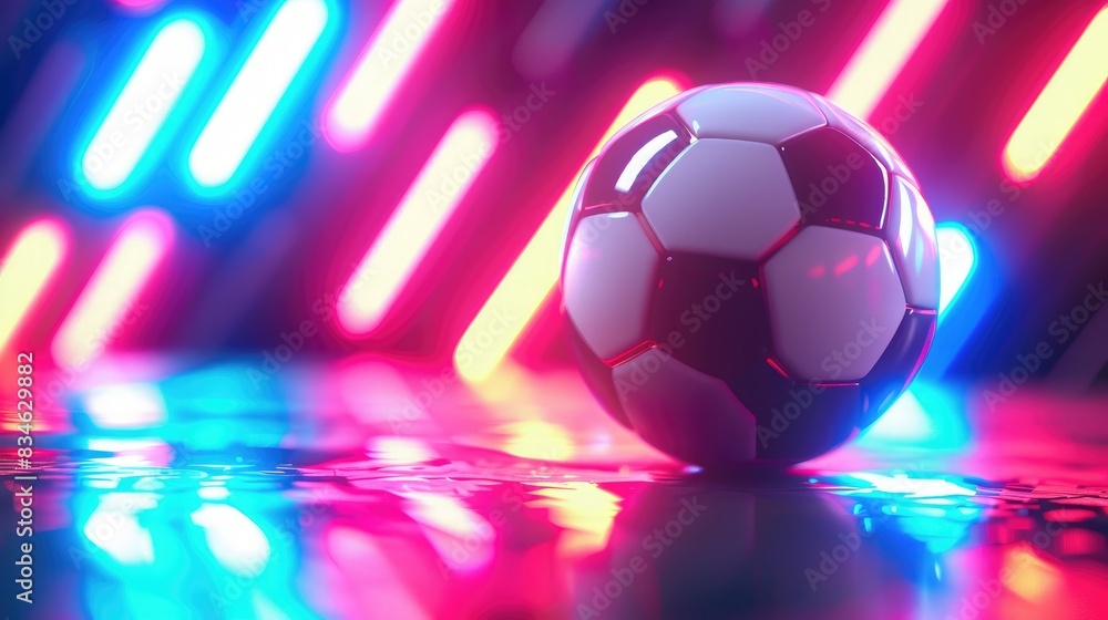 Naklejka premium Soccer Ball in Neon Lights