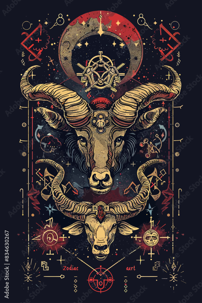 Symmetrical Goat with Horns in Lines Frames Symmetrical Goat with Horns in Lines Frames