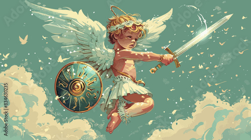 Cupid Angel with Sword and Shield at War