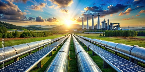 Hydrogen pipeline in energy sector for ecology, carbon credit, clean energy, secure transformation, solar power plant, and carbon neutrality , hydrogen, pipeline, energy sector photo