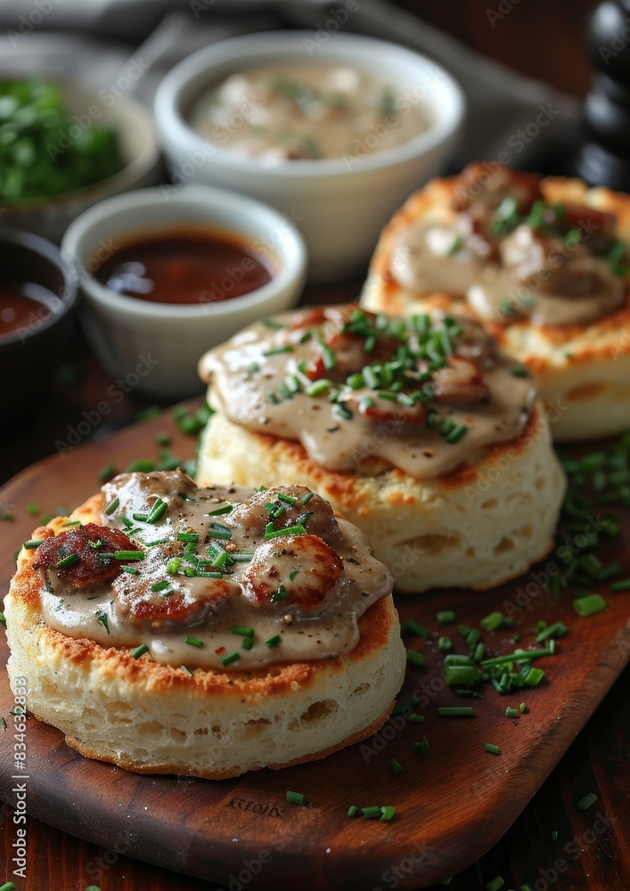 Biscuits and Gravy - Biscuits topped with creamy sausage gravy. Biscuits and Gravy - Biscuits topped with creamy sausage gravy.