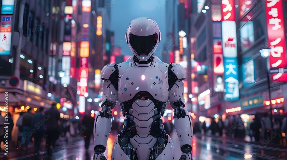 Advanced cyborg modern android in night of Tokyo street, futuristic robot background, 3D render digital graphic, artificial intelligence, AI technology development, machine learning future human life Advanced cyborg modern android in night of Tokyo street, futuristic robot background, 3D render digital graphic, artificial intelligence, AI technology development, machine learning future human life
