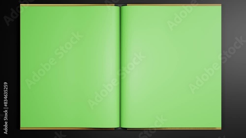 Animated turning pages of an old book with Green Screen on Desk- 3d animation 4K	